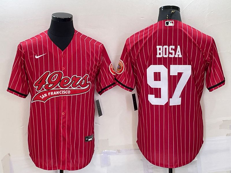 Men San Francisco 49ers #97 Bosa Red stripe 2022 Nike Co branded NFL Jersey